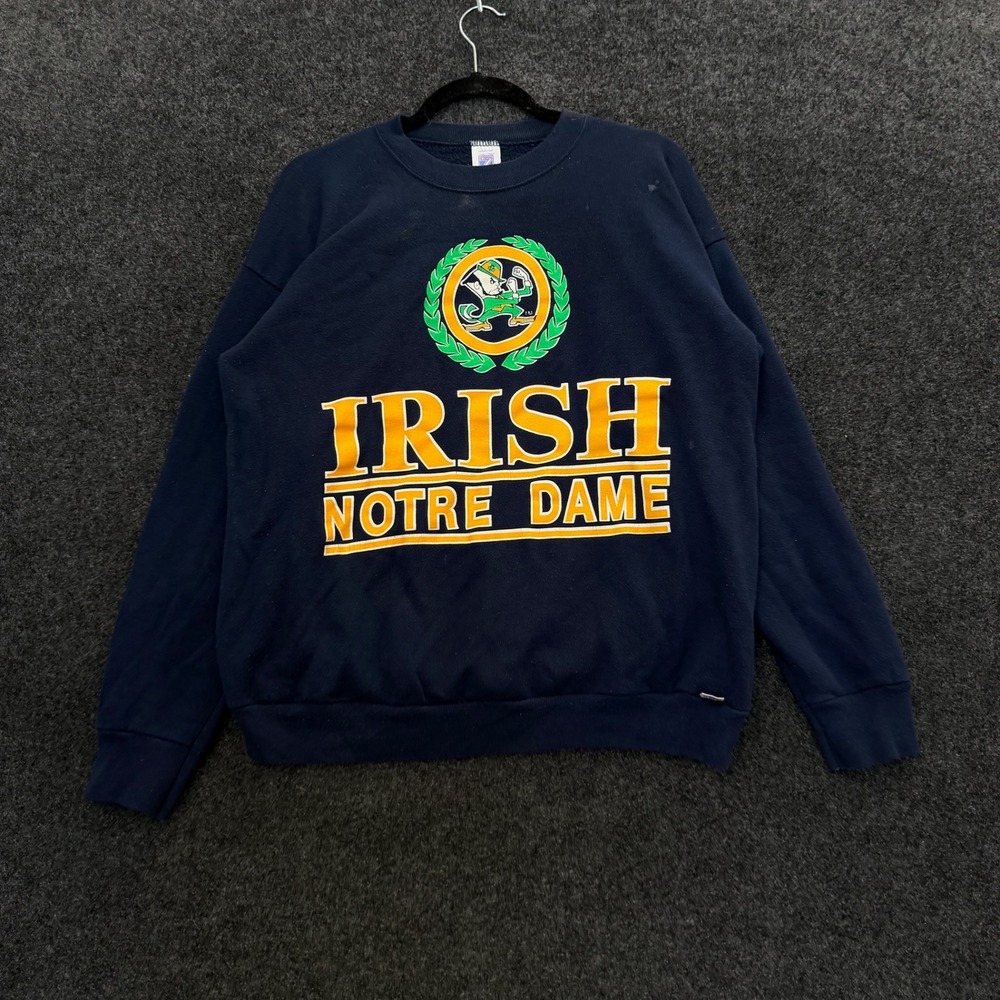 Vintage 90s Logo 7 Notre Dame Fighting Irish Sweatshirt Navy Blue XL Made in USA